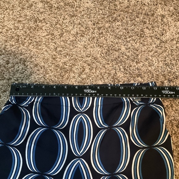 St John Geometric Blue Pull On Silk Pants Sz 2 Navy Resortwear - Picture 9 of 11